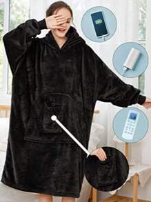 Flannel Thickened Sherpa Hooded Pullover Loungewear, Cozy Snuggle Wearable Blanket For Cold Weather