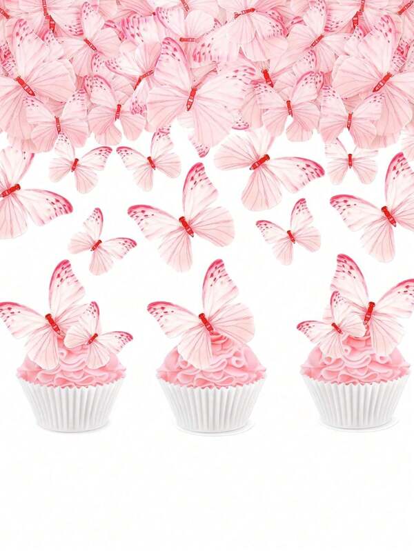 10/20/30/50/60 Pcs Edible Butterflies For Cake Decorating, Wafer Paper Butterfly Cake Topper Butterfly Cupcake Decorating For Wedding Birthday Anniversary Flower Themed Party Decorating