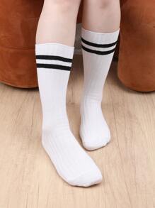 4 pares de calcetines sobre la rodilla a rayas para niños y jóvenes, nuevos calcetines deportivos estilo coreano para niñas, versátiles calcetines de tubo alto aptos para primavera, otoño y vuelta al colegio