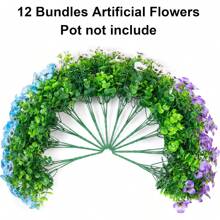 12pcs Vivid UV-Resistant Artificial Flower Bouquet - Realistic Artificial Leaves And Flowers, Suitable For Garden, Porch, Window Sill, Patio Decor - Maintenance-Free, Suitable For All Seasons And Holidays, Artificial Outdoor Flowers (4 Blue, 4 White, 4 Auto)