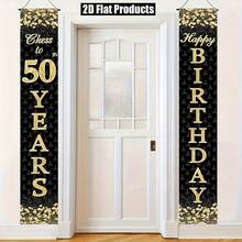 2 件 - 50 岁生日横幅和对联套装 - 黑金钻石主题 50 岁派对装饰 - 门柱对联、室内/庭院装饰吊旗 - 奢华闪亮碎钻背景，适合周年纪念、里程碑庆典 - 拍照亭道具、派对拍摄背景 - 50歲 - 查看 3