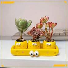 4pcs - Cartoon Cheese Thumb Flower Pot Outdoor Statues, Succulent Mini Creative Planter, Cute Cheese Shape Planter 3pcs Set + 1pc Tray