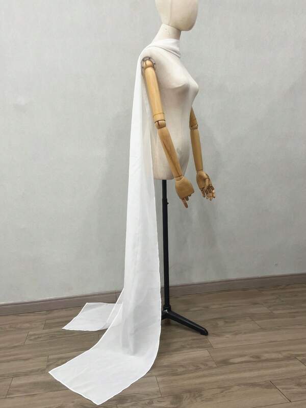 Bridal Gown Lace Shawl, Long Train High-End Korean Style Photography Wrap, White Chiffon Simple Shawl
