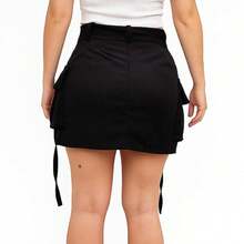 Falda Tipo Cargo De Pana Fresca Suave - Negro - Ver 3