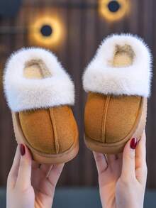 儿童拖鞋 秋冬保暖休闲 男童女童小中大码 学生室内家居毛绒拖鞋 亲子款 软底防滑厚底 灰/粉/驼色 防尘保暖情侣拖鞋 - 紫紅色 - 查看 3
