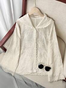 女士连帽防晒衬衫，宽松版型，百搭，白色长袖上衣，春夏