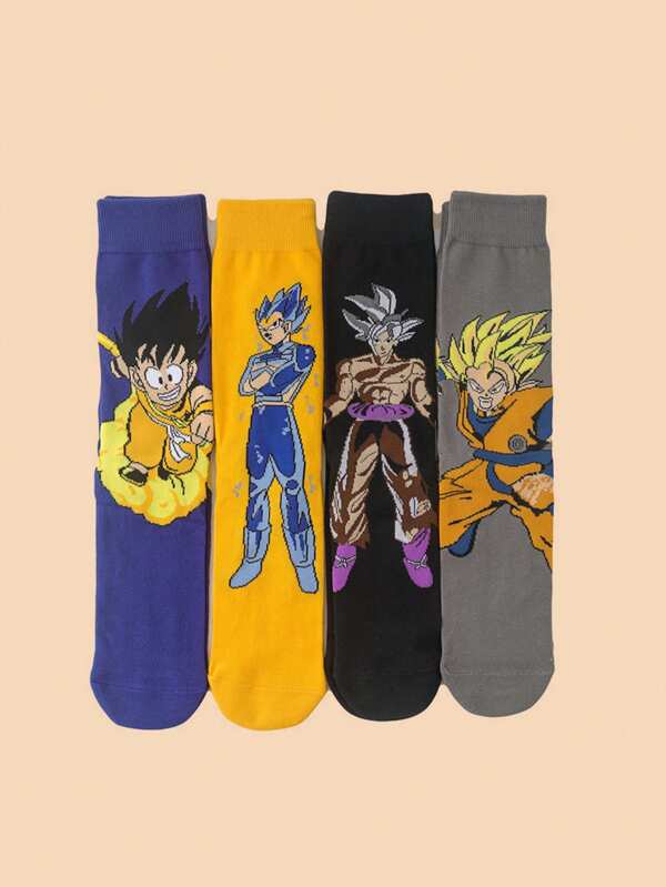 bandai paquete de 4 pares de calcetines de tripulación transpirables y de absorción de humedad con impresión de los personajes Goku, Vegeta y Broly, adecuados para uso diario y todo el año