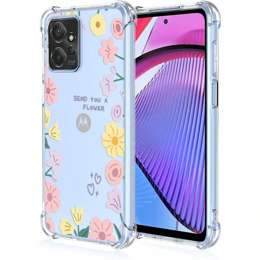For Moto G Power 5G 2023 Mobile Phone Case Floral Pattern Transparent UltraThin Shockproof TPU Silicone Protective Case Suitable For  Moto G Power 5G 2023 Pink Yellow Flower