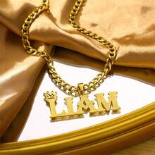 Customizable Crown Pendant Necklace - Gold Stainless Steel Cuban Link With Personalized "LAIM" Design, Hip Hop Classic Style, Suitable Boy And Girl, Perfect For Parties, Festivals And Casual Wear; Ideal Gift For Lovers, Family, Birthdays, Anniversaries - Multicolor - View 4