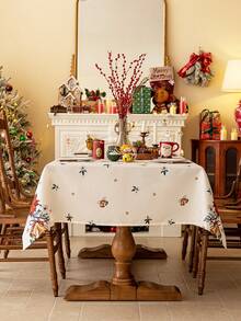 MineLain 1pc Merry Christmas Apricot Tablecloth, Christmas Bell & Flower Print, 3D Bamboo-Like Texture, Machine Washable, Polyester Rectangular Tablecloth, Suitable For Kitchen, Dining Room, Gatherings, Meals, Holidays, Parties, Christmas Decor, New Year Decor, Autumn Decor, Christmas Gift - Multicolor - View 8