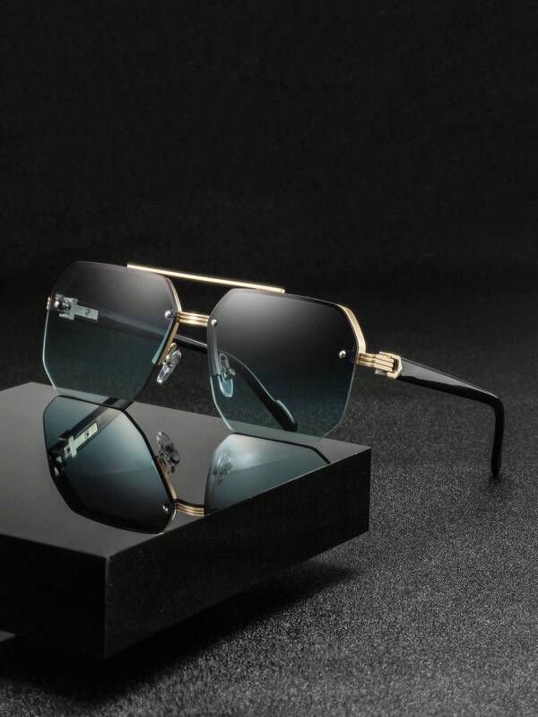 زوج من نظارات الرجال المعدنية نصف الإطار ذات الجسر المزدوج للراحة والخارج والرحلات اليومية والموضة ، ذات مظهر مدرسي عصري