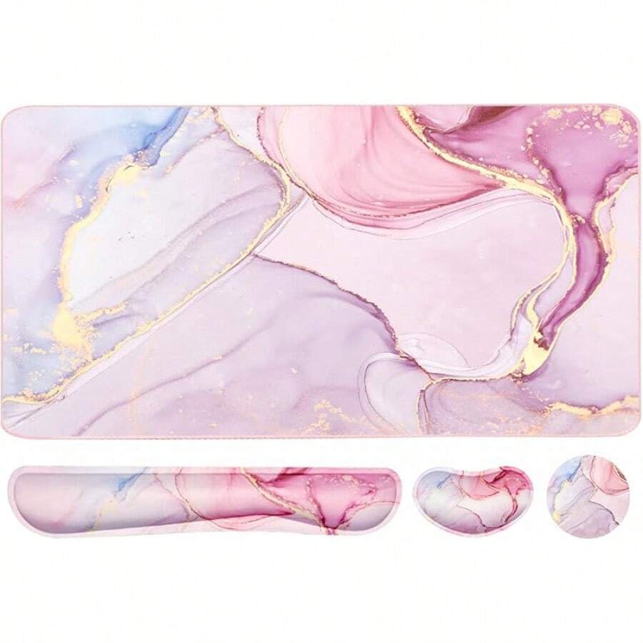 Large Mouse Pad Desk Dad, 4-In-1 Keyboard Wrist Rest Pad & Wrist Support Mouse Pad Set, Extended Desk Pad Waterproof Desk Home Office Study Game-Blue Marble - đá cẩm thạch hồng - Xem 1