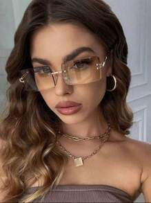 1 Stück rahmenlose rechteckige Brille mit Farbverlauf, modische Modebrille, geeignet für Outdoor & Urlaub, Preppy Stil für Schulanfang, rechteckiger Form