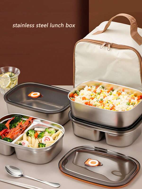 قطعة واحدة من صندوق الغداء من الفولاذ المقاوم للصدأ، قابل للتسخين في الميكروويف، صندوق غداء كبير مع عزل وإحكام إغلاق لمنع تسرب المياه، مناسب للطلاب وموظفي المكاتب والاستخدام في الأماكن المفتوحة