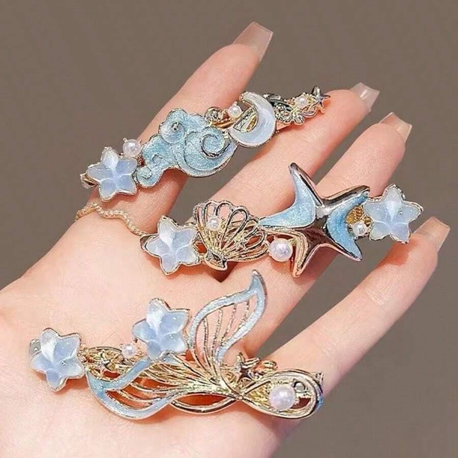 2 件玫瑰琵琶形发夹，中国风独特侧刘海发夹，创意复古发夹头饰