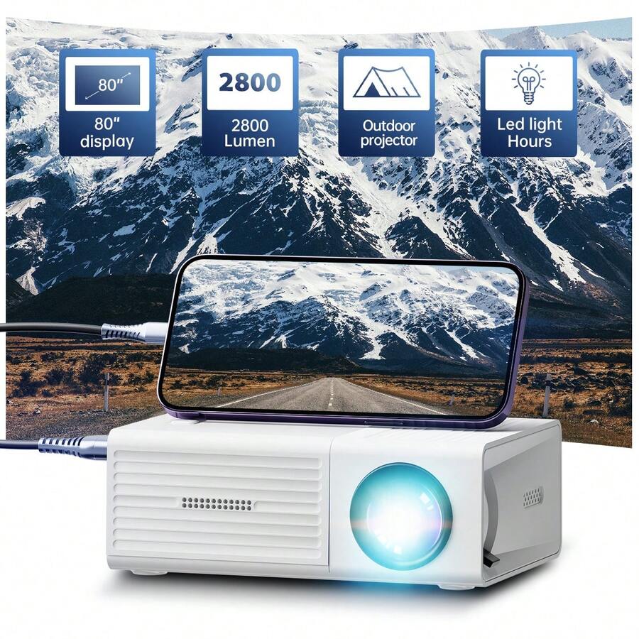 Video Portable Projector,1080P Supported,Easy To Carry, Can Be Enjoyed Anytime, Anywhere,Compatible With Smart Phone/HDTV/USB/AV/SD Card,Etc,Perfect Gift For Children.