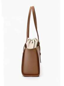 Bolso tote con doble asa de un solo hombro, de unicolor, hecho de tela impermeable de PU con estilo clásico de comodín. Tiene forro con cordón para abrir y cerrar. Bolso monedero de señora elegante para negocios y viajes. Bolso de moda retro para damas, adecuado para viajar, compras, ir al trabajo y salir de fiesta.