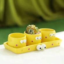 4pcs - Cartoon Cheese Thumb Flower Pot Outdoor Statues, Succulent Mini Creative Planter, Cute Cheese Shape Planter 3pcs Set + 1pc Tray