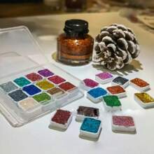 1 Set mit 12 Farben Laser-Festpigment - Magisches Goldpulver zum Malen, Kalligraphie, Aquarellmalerei, Blumen - zum Erwachsenenmalen & Kunstgebrauch, Schulmaterial, Schulanfang