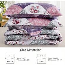 Floral Plaid Patchwork Quilt Set King Size, Reversible Brown Bedding Set Soft Microfiber Lightweight Bedspread Coverlet 3 Piece All - Season Use (104x90 Inches) - 紫色 - 查看 5