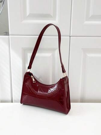 Sac à épaule couleur unie, simple et élégant, avec motif de crocodile en miroir