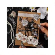 20 张黑白花朵贴纸 PET 材质花卉装饰贴纸，适用于剪贴簿用品、垃圾日记本装饰贴纸、学校用品、返校 - 彩色 - 查看 8