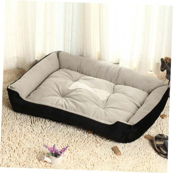 Cama para mascotas linda, en combinación de color gris-negro con alfombra, ¡un acogedor hogarito!
