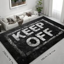 1pc "KEEP OFF" Graphic Print Shag Area Rug, 650GSM Silicone Backing, Soft Plush Carpet For Patio, Camping, Entryway, Living Room, Bedroom, Game Room, Machine Washable For All Seasons, Home Decor