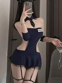 Conjunto de disfraz de oficial sexy, incluye body, adecuado para Halloween, Navidad, San Valentín, juegos de roles de pareja, fiestas, festivales de música