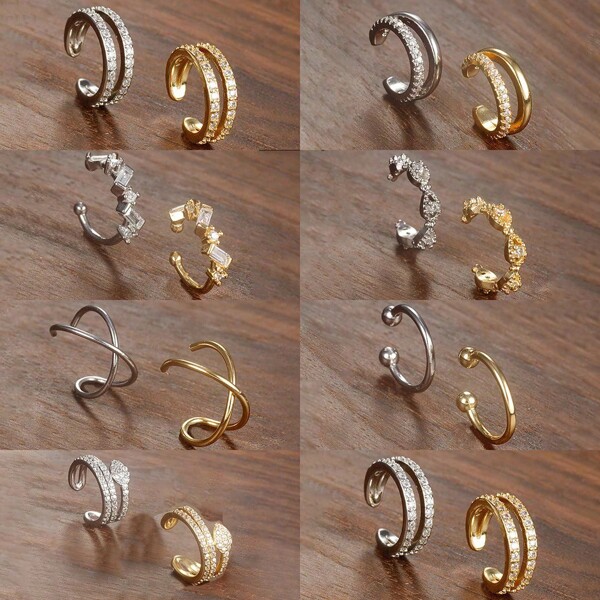 1PC 18K Gold Plated Zirconia Clip Earrings Female Buckle Ear Cuff No Piercings Fake Cartilage Ear For Women Fashion Jewelry Valentines,Mom,Mother,Mother's Day,Gift