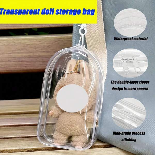 1pc For Labubu Large Size Dual Zipper Key Chain Storage Box, Multifunctional Jewelry Organizer Bag, Suitable For Earphones, Plush Toys, Power Bank, Key Chain, Rings, Transparent Travel Accessories Pouch
