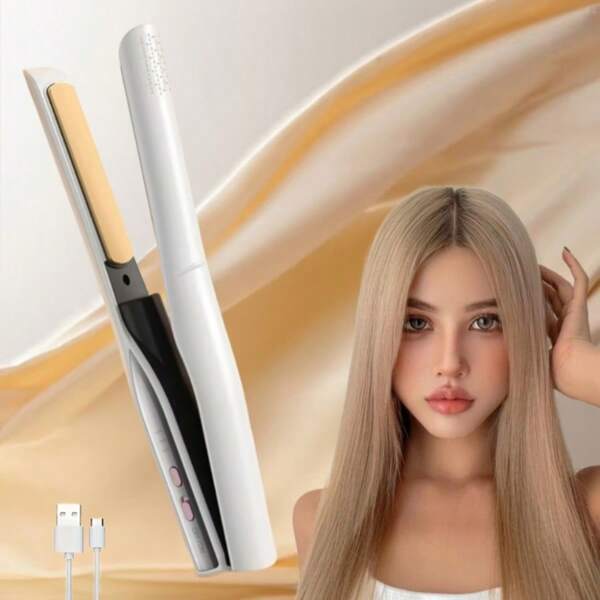 Portable Cordless Ceramic Coated Hair Straightener For Women, Lightweight & Miniature, With Type-C Charging Port, For Travel Hair Straightening, Rechargeable Hair Straightener And Curler 2 In 1 Wireless Mini Portable USB