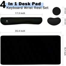 Large Mouse Pad Desk Dad, 4-In-1 Keyboard Wrist Rest Pad & Wrist Support Mouse Pad Set, Extended Desk Pad Waterproof Desk Home Office Study Game-Blue Marble - Black - View 3