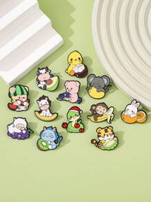 12 pièces Broches animaux de dessin animé du zodiaque, découvrez votre totem exclusif, occasions sociales de brise-glace, insignes en métal d'alliage magique, convient pour les cadeaux et la collection de sacs à dos pour l'école
