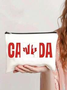 1 件加拿大主题化妆包 - 双面印花枫叶、驼鹿、灯塔和山脉设计，大容量化妆品和必需品储物袋，理想的节日或生日礼物，美容收纳袋 | 国家象征设计 | 拉链封口，化妆收纳包旅行必备品假期夏季返校学校用品包女士旅行化妆包