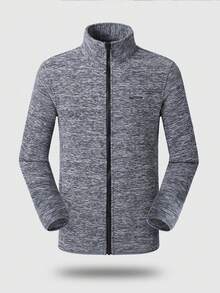 Giacca con cappuccio da uomo con collo alto e zip, design a blocchi di colore, fodera termica, adatta per sport all'aperto, allenamento, regalo, autunno