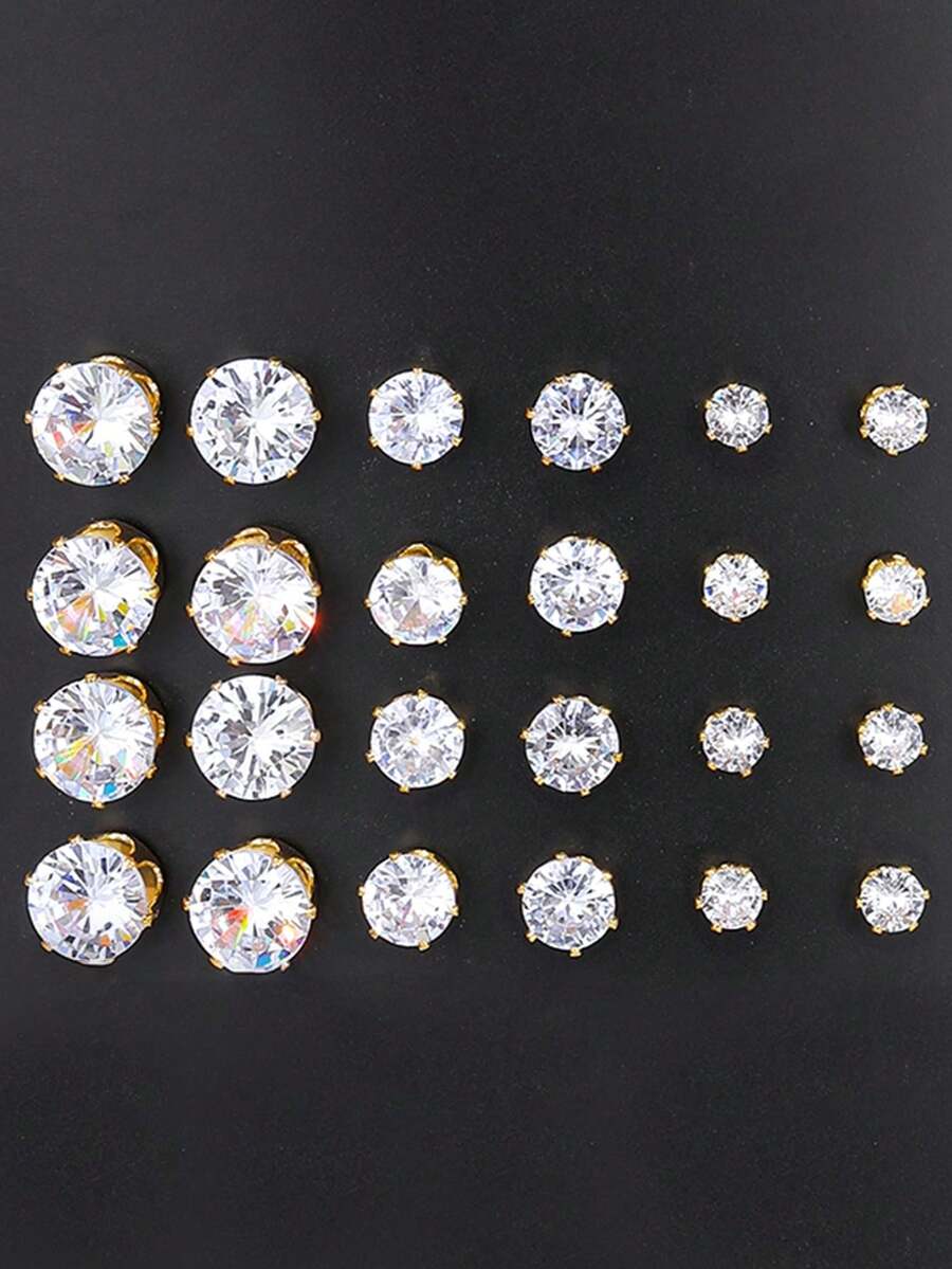 Bộ 24 khuyên tai lấp lánh Cubic Zirconia thời trang tối giản, thích hợp cho tiệc tùng, hẹn hò, quà tặng, đeo hàng ngày - Vàng - Xem 1