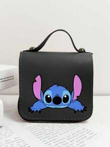 Sanrio Bolso de niña con estampado del personaje Stitch de Disney, bolso de mensajero casual y lindo estilo princesa para guardar maquillaje, artículos de cuidado de la piel, teléfono móvil, monedas y otros pequeños artículos, multiusos para el hogar, regalo, vacaciones y festivales como Halloween y Navidad