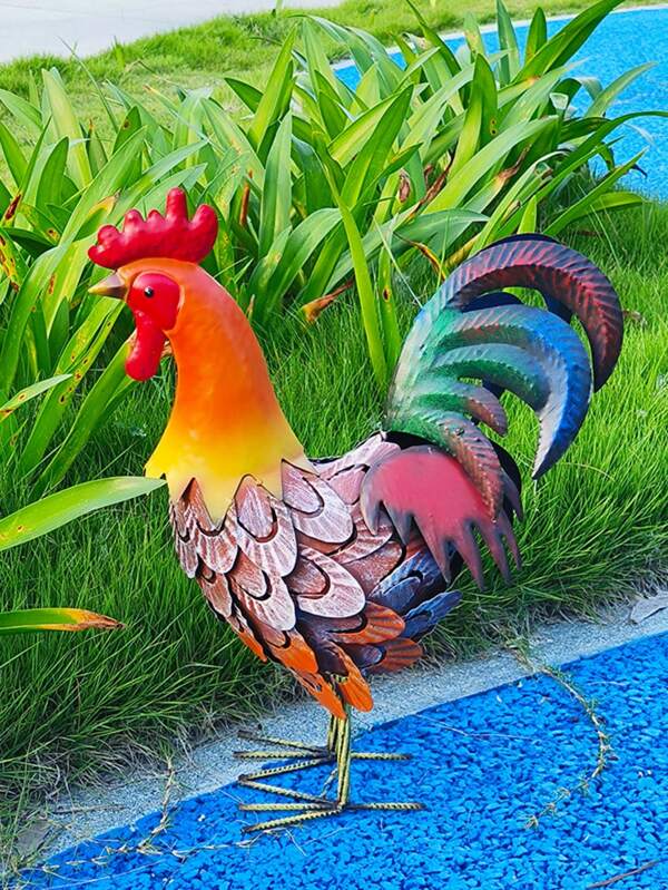 1pc Metal Iron Rooster Statue And Sculpture, Suitable For Indoor & Outdoor Decoration, Garden Lawn Decor, Store Display Logo