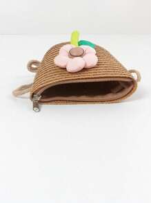 1pc Children Cute Straw Beach Bag, Princess Shoulder Sling Cross-Body Bag, Suitable For Daily Outings