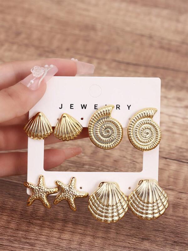 Orecchini delicati a tema conchiglie e stelle marine, elegante stile da vacanza in spiaggia