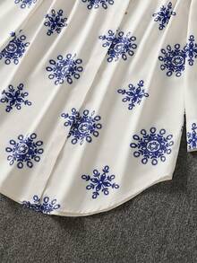 Blusa modesta de manga larga con botones y estampado de estilo árabe para mujer - Multicolor - Ver 6