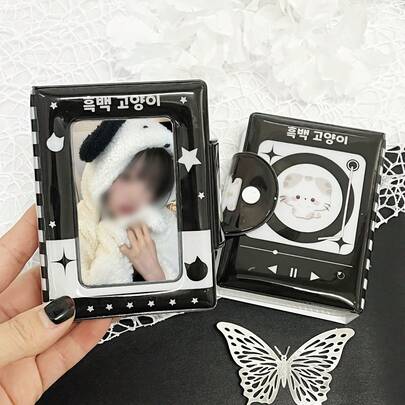 1 件 K-Pop 照片卡册，PU 材质音乐黑猫照片卡夹，可爱 Ins 风格 3-3.5 英寸照片卡册，适用于明星专辑卡、动漫和游戏周边卡片存储和保护
