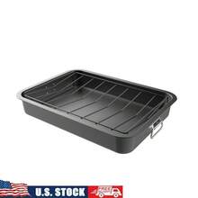 Heavy Duty Carbon Steel Roasting Pan Nonstick With Removable Angled Rack Oven Safe Chicken Turkey Beef Lasagna Casserole Drain