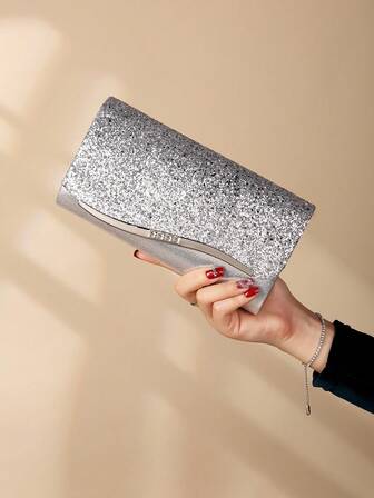 Women Glitter Clutch Purse With Metal Decoration, Handbag Shoulder Bag, Suitable For Evening Party, Banquet, Wedding, Birthday Gift, Valentine's Day Gift, Nightclub