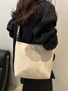 Geometric Pattern Shoulder Strap Crossbody Bag, Large Capacity Messenger Bag, Retro Style Shoulder Bag For Women - Beige - View 6