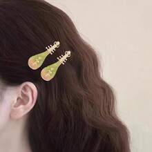 2 件玫瑰琵琶形发夹，中国风独特侧刘海发夹，创意复古发夹头饰 - 彩色 - 查看 4