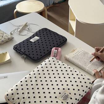 Korean Ins Lace Embroidered Polka Dot Laptop Sleeve 11/13/15 Inch, Commute Laptop Tablet Carrying Case Inner Bag For Back To School School Stuff Bag For School Work Laptop Bag For Women Mac Book Casemacbook Case College Essentials