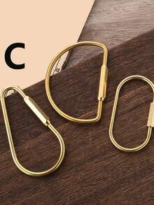 Brass Keychain With Lock D Key Chain For Men, Golden Color Camping