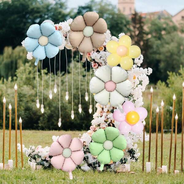 10 stuks/set 18-inch matte madeliefje zonnebloem aluminiumfolie ballonnen - 3D bloemblaadjestextuur, bloementhema aluminiumfolie ballonnen, feestdecoraties